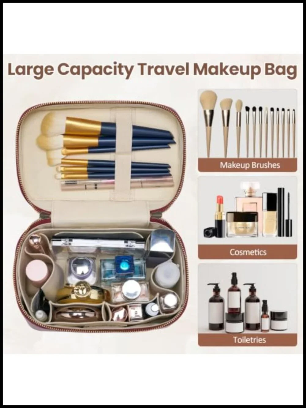 Hard Shell Faux Leather Makeup Bag Travel Cosmetic Organizer Case